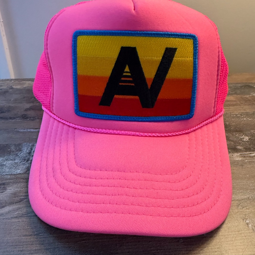 Pink Trucker Hat with Rainbow Patch